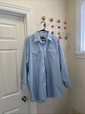 Panhandle Slim - Pearl Snap Button Down Casual Shirt - Blue / White - XXL